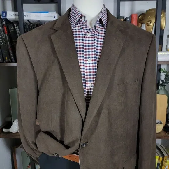 Andrew Fezza BAXTER Men's Suede Sport Coat Blazer Two Button Brown Polyester 52R